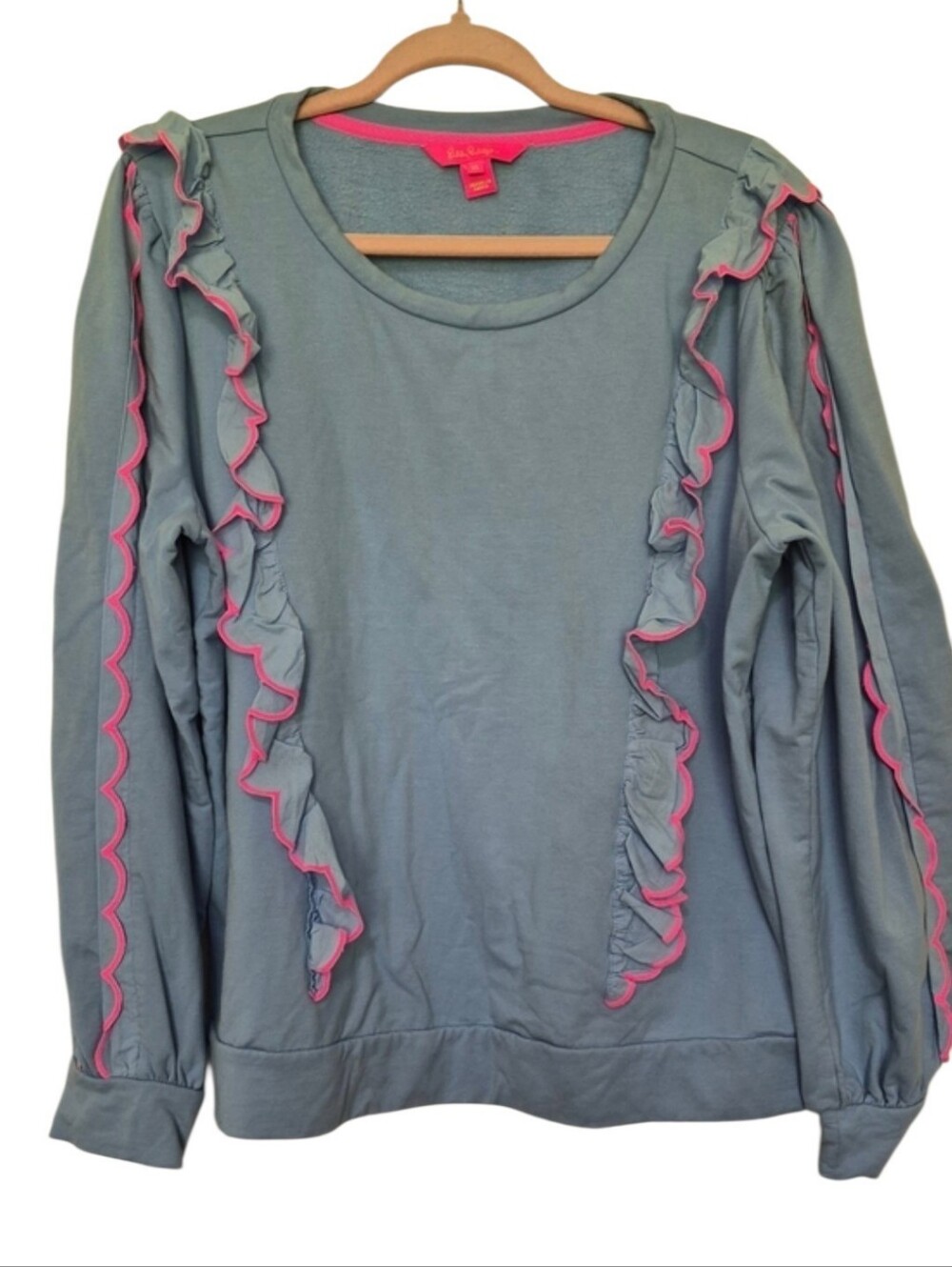 Lilly Pulitzer Suzy Sweatshirt XL Blue Periwinkle Ruffle Trim Pullover